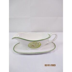 Italian Hand Painted Citrus Yellow/Green Gravy Boat with Attached Plate